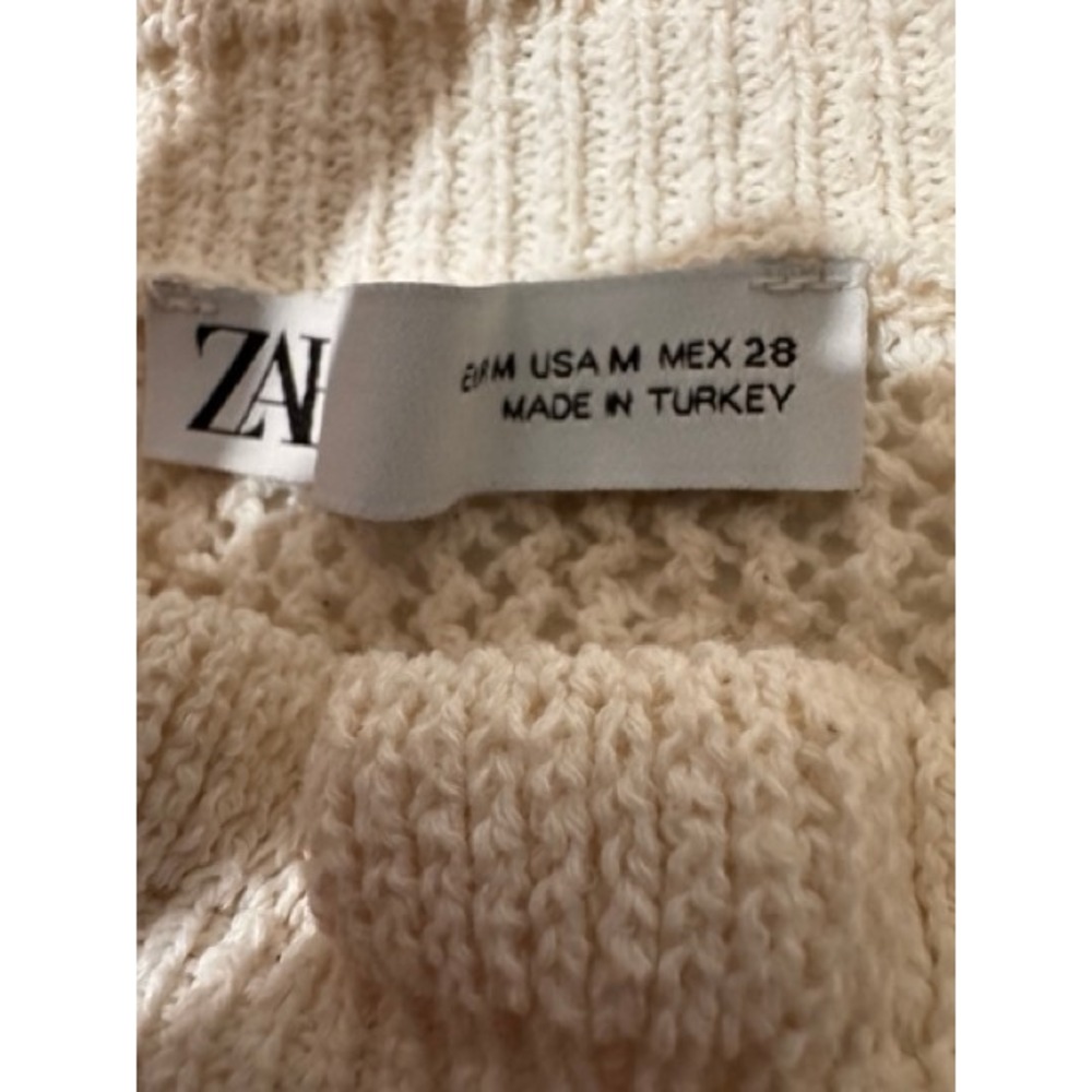 ZARA Cream Pointelle Ruffle Knit Sweater Women MEDIUM Romantic Boho Cottage - Picture 5 of 9
